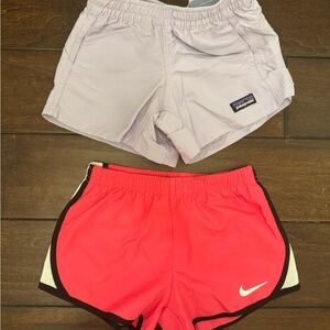 Lot of 2 Pair of Girls Athletic Shorts- Patagonia Baggies and Nike Pink Dri-FIT